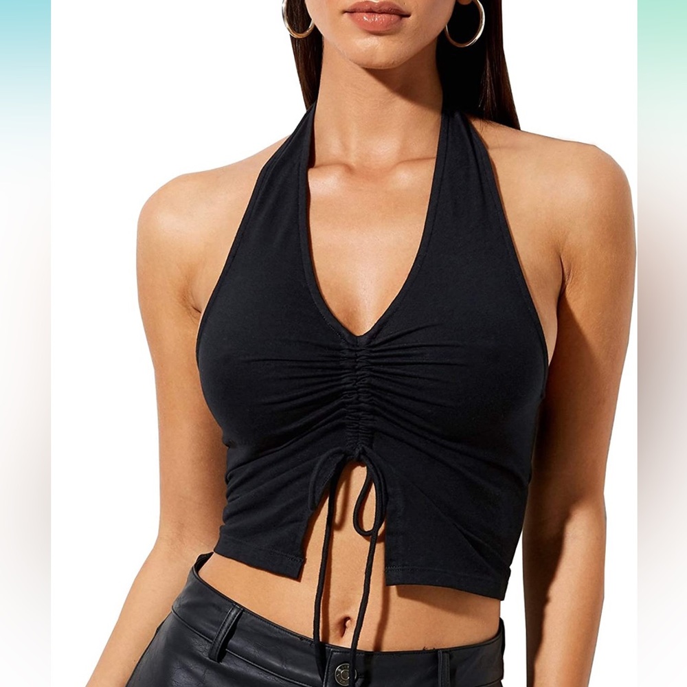 Merry Fun Black Halter Crop Top Size L